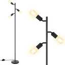 Industrial Standing Lamp with 3 Adjustable Rotating Lights - Tree Floor Lamp for Living Room, Bedroom, Home, Office (E26 Edison Bulb, Black)