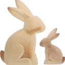 2PCS DIY Easter Bunny Decor, Unfinished Wooden Bunny Figurines for Painting, Blank White Embryo Rabbit Wooden Crafts for Spring Table Decorations, Kids Arts and Crafts, Easter Gift for Home Office