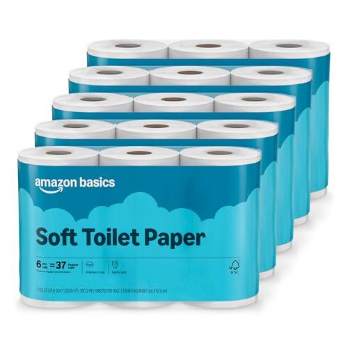 Amazon Basics 2-Ply Soft Toilet Paper, 30 Rolls (5 Packs of 6), Equivalent to 185 Regular Rolls, Packaging May Vary
