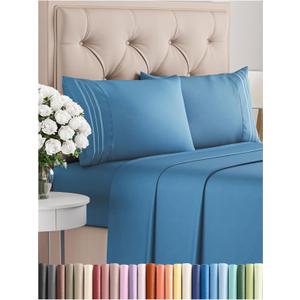 Queen Size 4 Piece Sheet Set - Comfy Breathable & Cooling Bed Sheets Set - Hotel Luxury Bedding for Women, Men, Kids, Teens, Boys & Girls - Deep Pockets, Soft and Wrinkle Free - Oeko-Tex - Denim Blue