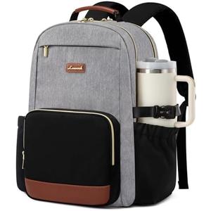 LOVEVOOK Laptop Backpack for Women with Pouch Pocket for Large Capacity Cup,18 Inch Teacher Nurse College Work Backpack Purse,Waterproof Laptop Bag Computer Back Pack for Travel, Grey-Black-Brown