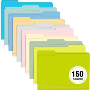 File Folder, RAZCC 150 Pack Colored File Folders, 1/3 Cut Tab File Folder Letter Size, Filing Folders with Tabs for Office School Business Use, Assorted 10 Colors