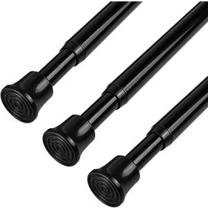 KXLife Small Spring Tension Curtain Rod, Adjustable Spring Tension Rod 28 to 48 inches, Expandable Spring Loaded Tension Rods for Window (Black-3 Pack)