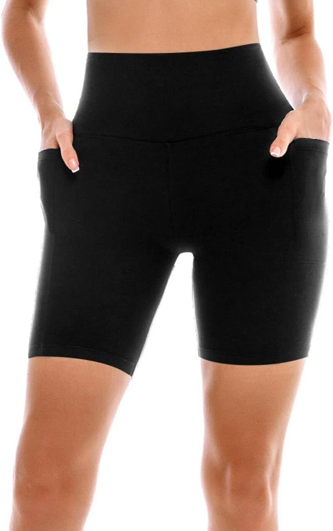 SINOPHANT High Waisted Women Biker Shorts - 6 Buttery Soft Elastic Tummy Control Shorts for Gym, Yoga, Workout, S-M