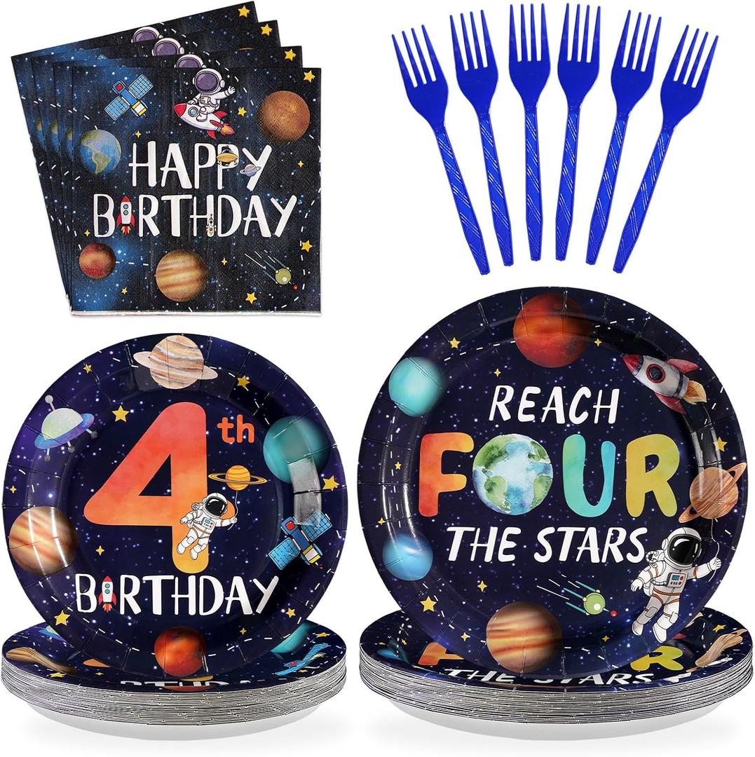 96 Pcs Reach Four the Stars Birthday Party Decorations, Serves 24