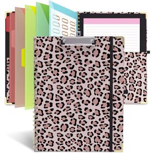 Clipboard Folio with Storage 8.5 X 11 Padfolio Notebook, Clipboards with Notepad Spiral with 10 Pockets and 5 Folders Nursing Teacher School Essentials (Cheetah Spots)