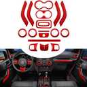 Opall Full Set Interior Decoration Kit - Steering Wheel & Center Console Air Outlet Trim, Door Handle Cover Inner, Passenger Seat Handle Trim for Jeep Wrangler JK JKU (18 X Red)