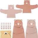 Lincia 4 Sets Bear Thank You Note Cards Bear Hug Funny Greeting Cards with Envelope Stickers for Woodland Animal Birthday Party Supplies(Classic Style)