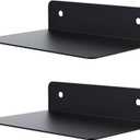 Metal Floating Shelves for Wall Mounted Set of 2, Modern Minimalist Matt Black Book Shelf, Suitable with Bedroom Living Room Decor, Kitchen and Bathroom Accessories 6x4 inch(15x10cm)