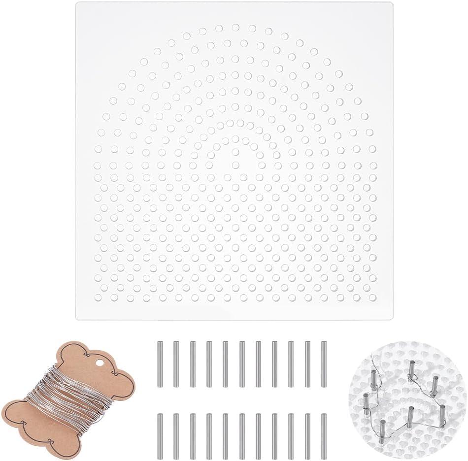 UNICRAFTALE Art Wire Jig Kit Wire Wrapping Tool Transparent Square Jig with Stainless Steel Wire 30Pcs Metal Pegs Jewelry Making Tools for Wire Wrapping Kit and Craft Creation (15x15x0.4cm)