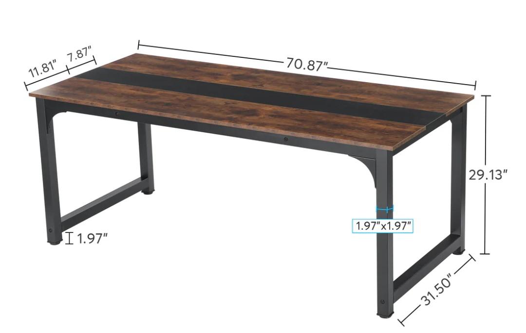 Tribesigns Modern Computer Desk, 70.8 x 31.5 inch Large Office Desk Computer Table Study Writing Desk Workstation for Home Office, Rustic/Black
