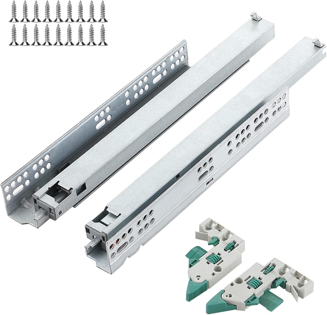 16 Inch Soft Close Undermount Drawer Slides, Ball Bearing Full Extension Bottom/Under Mount Slow Close Cabinet Drawer Hardware-1 Pair, 100 LB