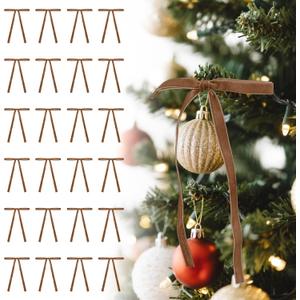 Utehilly Camel Vintage Velvet Bows Decorations Small Ornaments for Christmas Tree, Garland, Wreath, Door, Outdoor (24 Pcs, 5 * 7 Inch)