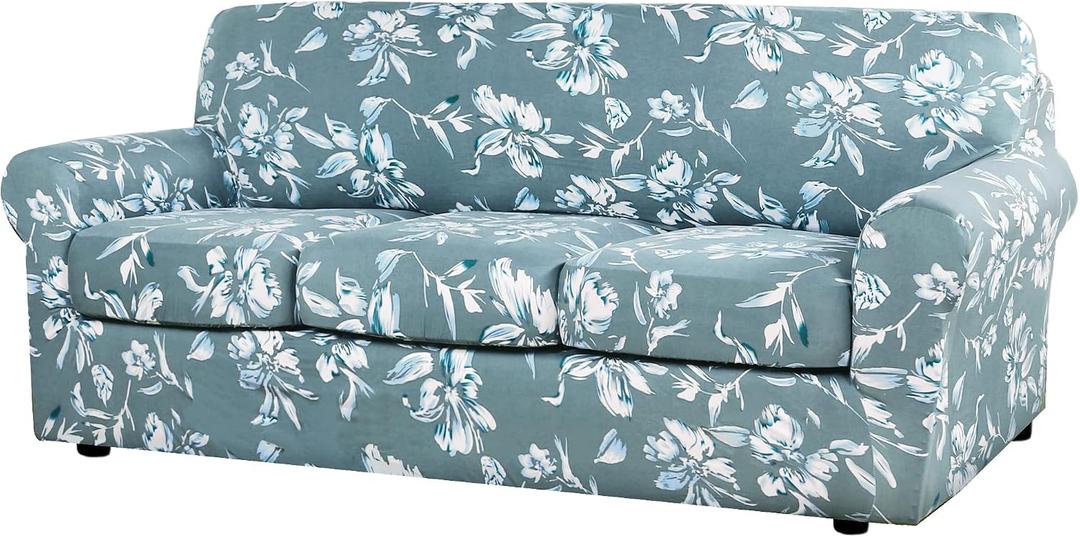 H.VERSAILTEX Super Stretch 4 Pieces Sofa Covers for 3 Cushion Couch Slipcovers Feature Soft Thick Bouncy Modern Style with Individual Pet Friendly - Sofa, Aqua