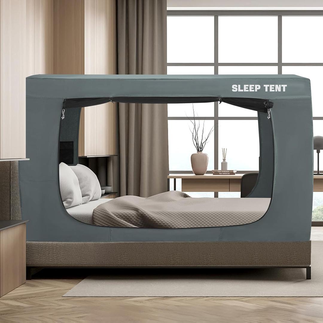 Bed Tent Twin Bed Canopy Dream Tents for Indoor Portable Blackout Tents Privacy Space Warm Breathable Sleeping Tents for Kids and Adult(Light Gray,Mattress Not Included) Reducing Light