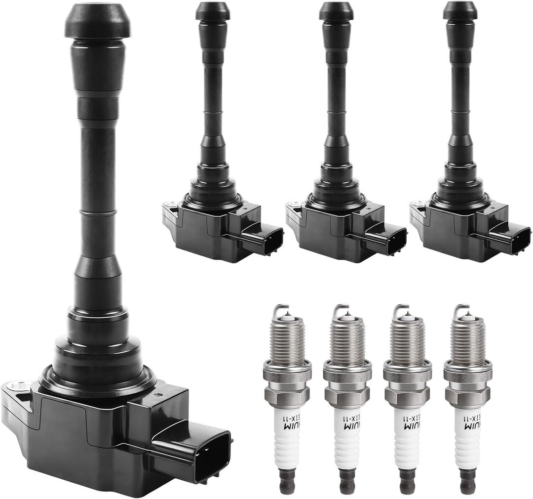 Ignition Coil Packs and Spark Plugs fit for L4 1.6L Turbo Nissan Juke 2011 2012 2013 2014 2015 2016 2017 1.6, UF659, Set of 4