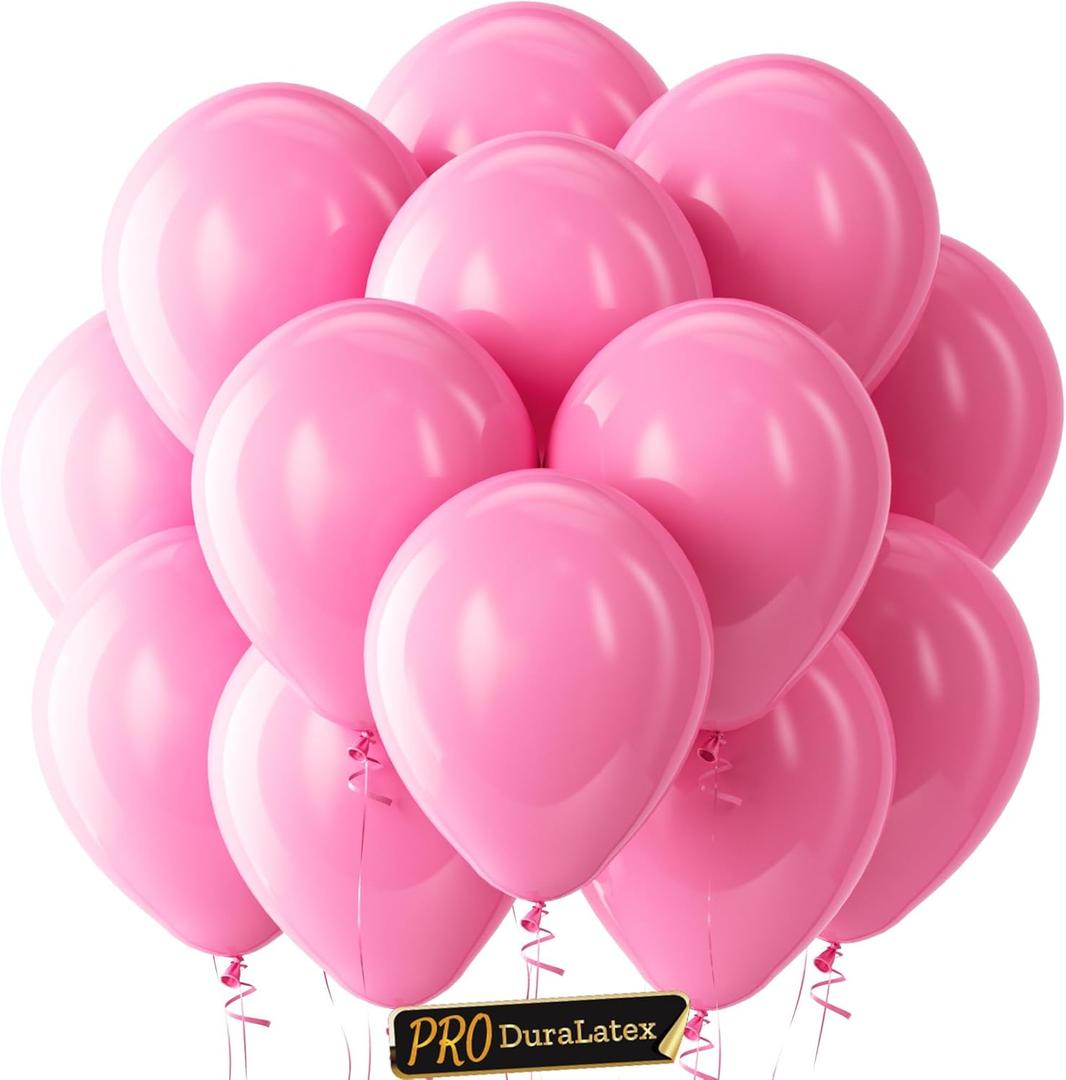 Bezente Pro Duralatex Pink Balloons - 100 Pack 12 inch Extra-Thick Pink Balloons for Long-Lasting Professional Party Decorations, Large Birthday Wedding Gender Reveal Baby Shower (13-pink-g135)