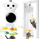 Interactive Cat Toys for Indoor Cats - 2 in 1 Automatic Laser Pointer Cat Toy with Feather Flying BirdSmart Moving Mouse Wand Toy with 2 Modes, Auto On/Off Hanging Toys for Bored Kitten & Adult Cats (White)