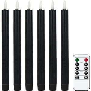 GenSwin Flameless Black Taper Candles Flickering with 10-Key Remote, Battery Operated Led Warm 3D Wick Light Window Candles Real Wax Pack of 6, Christmas Home Wedding Decor(0.78 X 9.64 Inch)