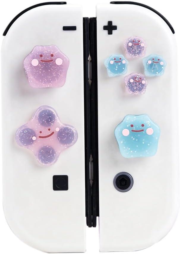 PERFECTSIGHT Cute D-Pad Button Caps Silicone Thumb Grips Set, ABXY Key Buttons Sticker Joystick Cover Caps Compatible with Nintendo Switch/OLED - Monster