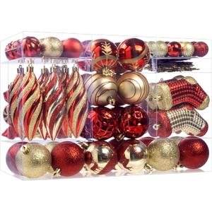87Pcs Christmas Ball Ornaments Set, Assorted Shatterproof Hanging Tree Decorative for Xmas Tree Holiday Party and Home Decor (Red & Gold)