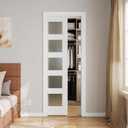 Sliding Pocket Door 24" x 80", 5-Panel Frosted Glass Panel with Soft Close Pocket Door Frame Kit, Interior & Closet Pre-Assembled Door Slab, White Primed