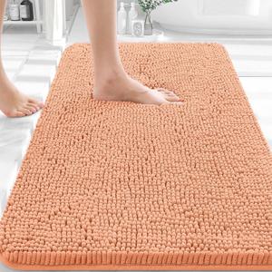 OLANLY Bathroom Rugs 30x20, Extra Soft Absorbent Chenille Bath Rugs, Rubber Backing Quick Dry, Machine Washable Bath Mats for Bathroom Floor, Tub and Shower, Home Decor Accessories, Peach