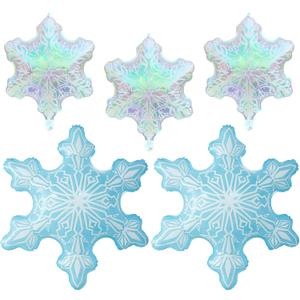 5 Pcs Snowflake Balloon Blue Iridescent Foil Balloons for Winter Christmas New Year Holiday Ice Snow Wonderland Themed Birthday Party Decorations