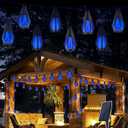 Solar String Lights for Outside, 33Ft Solar Patio Lights with 10 Flickering Flame Light Bulbs, Waterproof Blue Solar Powered Outdoor Lights for Garden Yard Patio Gazebo Bistro Cafe Porch Party Decor