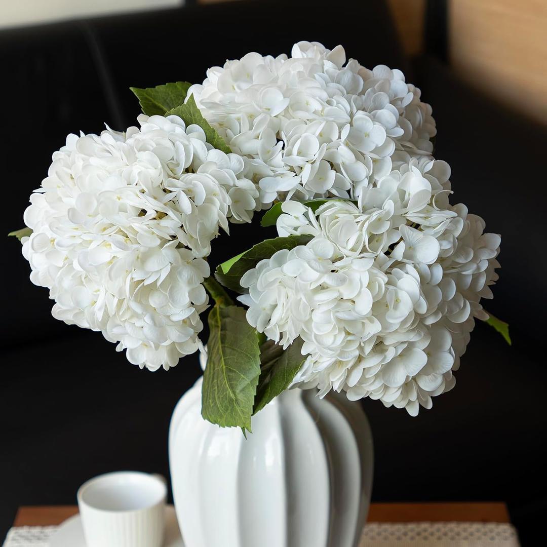3PCS 22 inch Lifelike Artificial Hydrangea Large Flowers Artificial Flowers Dry Flowers Outdoor Wedding Christmas Office Family Party Living Room Table Decoration (White)