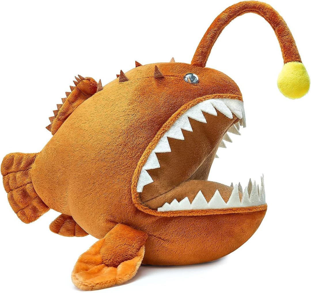 Anglerfish Plush Toy - Cute 12" Brown Anglerfish Creepy Stuffed Animals Toys Real Sea Life Goosefish Lanternfish Plushie, Gift Toys for Kids Birthday Christmas Halloween, Home Decor