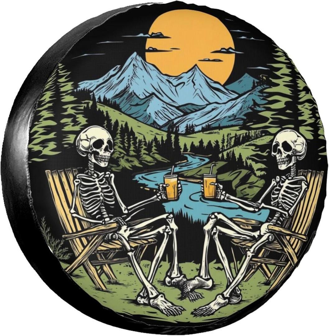 Skeletons Spare Tire Cover Wheel Protectors Weatherproof Sun Protection Covers Universal for SUV Jeep Travel Trailer 15"