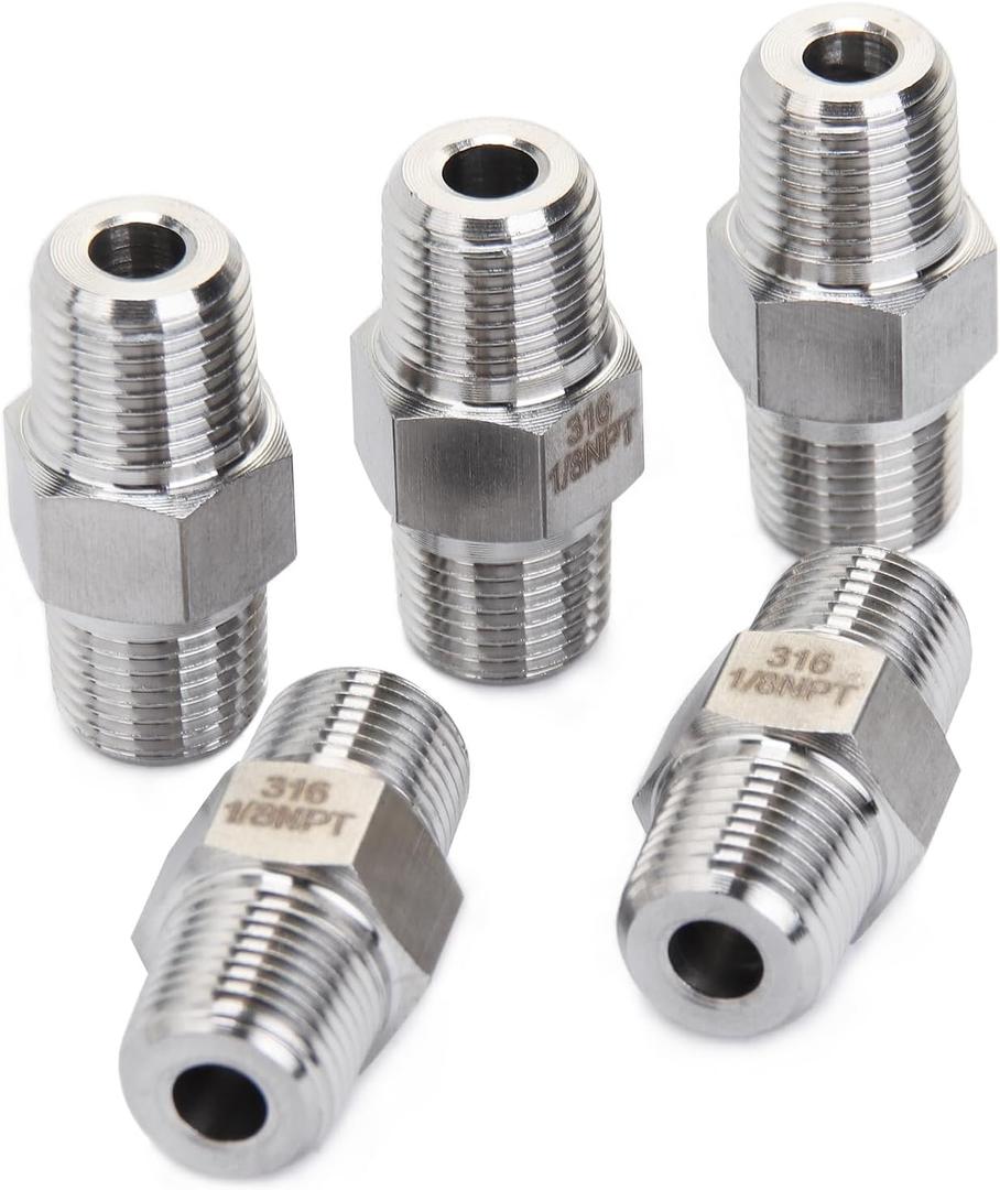 LTWFITTING Class 3000 Stainless Steel 316 Pipe Hex Nipple Fitting 1/8" Male NPT Air Fuel Water (Pack of 5)