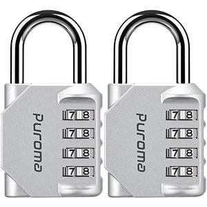 Puroma 2 Pack Combination Lock for Locker 4 Digit Outdoor Waterproof Padlock for School, Gym, Sports, Fence, Toolbox, Gate, Case, Outdoor, Hasp Storage (Silver)