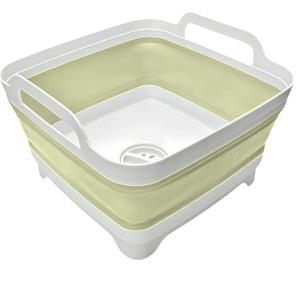 Collapsible Wash Basin 9L, Foldable Dish Tub with Drain Plug, Portable Collapsible Dish Basin, Camping Sink for Washing Dishes, Laundry & Kitchen Use (Green)