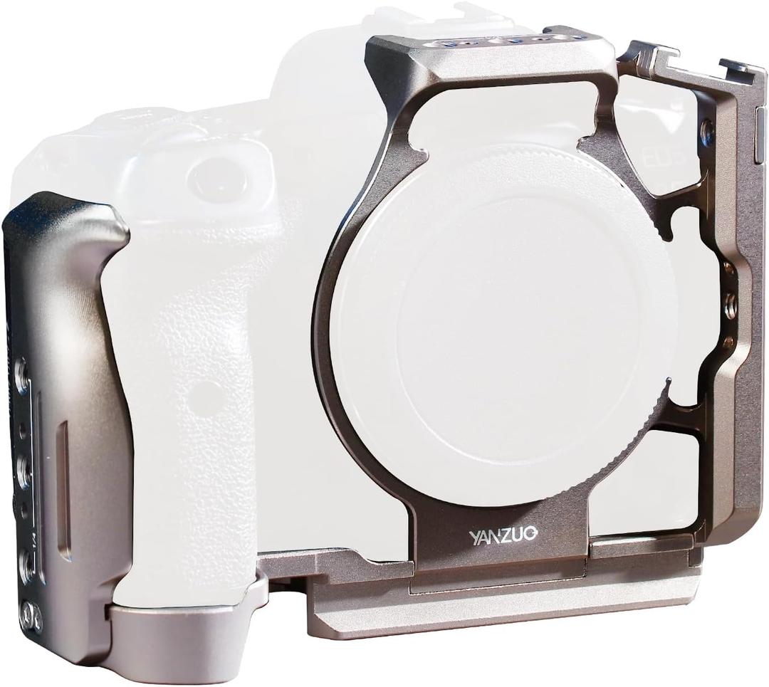 Full Camera Cage for Canon EOS R5, Lightweight 6061 Aluminum Alloy Rig Stabilizer with Cold Shoe Mount, Arca-Swiss Base & 1/4" Threaded Holes for Gimbal, Video Filming (Titanium)