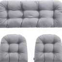 Outdoor/Indoor All Weather Tufted Wicker Chair Cushions of 3 Pieces, 1 Loveseat and 2 U-Shape Waterproof Cushions for Patio Furniture,Wicker Loveseat,Bench-Grey