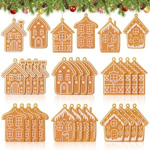 Shellwei 24 Pcs Gingerbread House Ornaments Christmas Tree Ornaments Bulk Gingerbread Christmas Tree Decorations Rustic Hanging Decor for Xmas Indoor Home