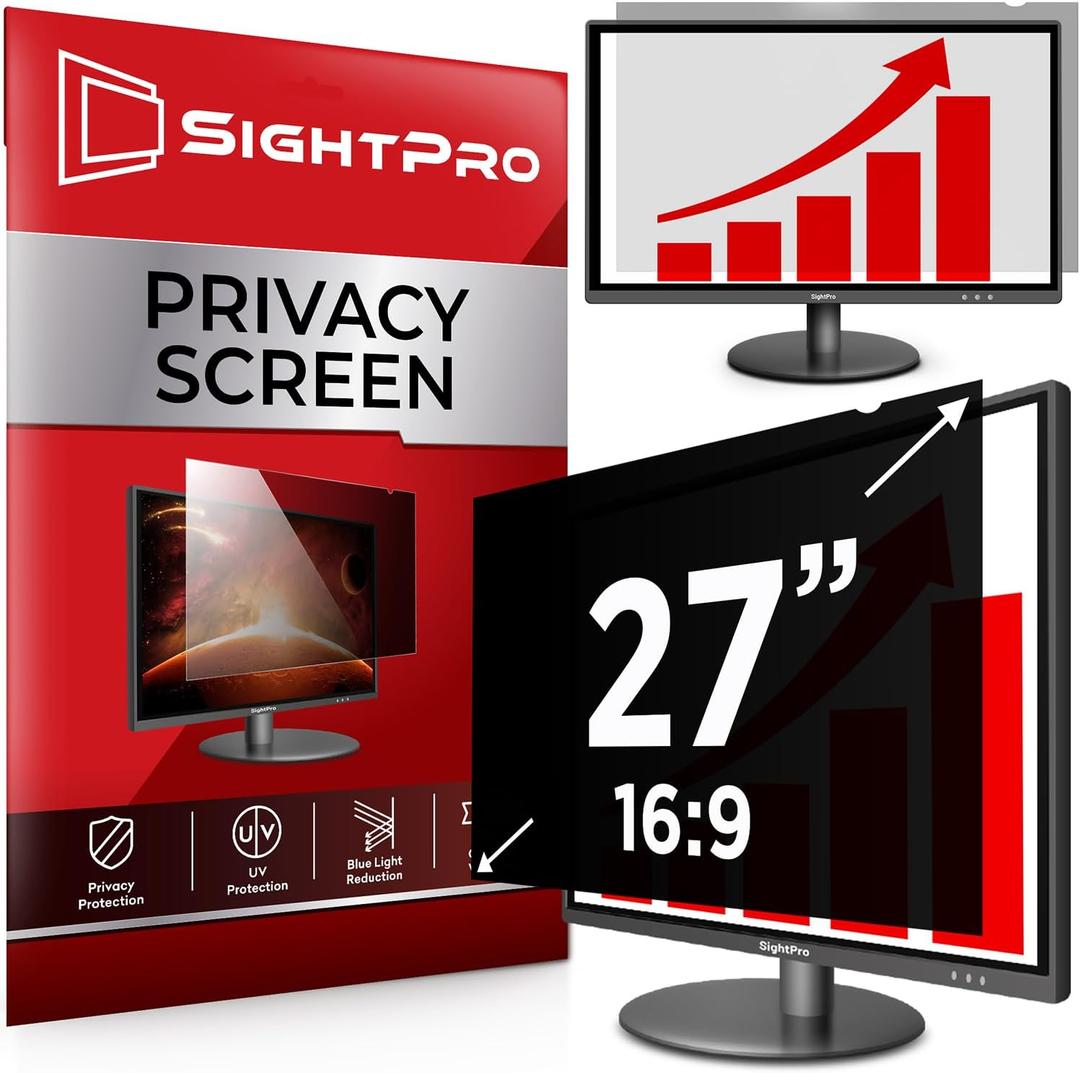 SightPro 27 Inch 16:9 Computer Privacy Screen Filter for Monitor - Privacy Shield and Anti-Glare Protector