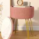 IBUYKE Velvet Storage Footrest Stool Ottoman, Makeup Vanity Stool Side Table with Golden Steel Legs Removable Cover, Coffee Table Top Cover, Pink LG-20P