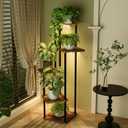 Bamworld Tall Plant Stand Indoor with Grow Light Corner Plant Stand for Indoor Plants 5 Tier Metal Wood Plant Shelf with Grow Lights for Living Room Bedroom Patio Garden Balcony Decor (Brown Oak plus)