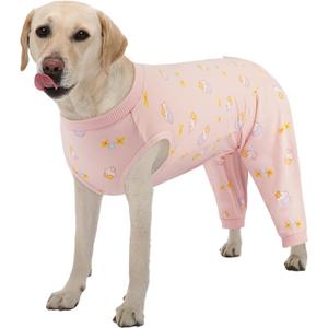 Kuoser Dog Recovery Suit, Anti Licking Dogs Rear Leg Sleeve, Abdominal Dog Surgical Suit with Pants Cover Protect Wounds, Dogs Elbow Protector Soft Pet Surgery Onesie Cone Alternative, Pink Cake 2XL (2X-Large (Back Length: 52CM / 20.47"))