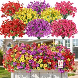 24 Bundles Artificial Daisy Flowers UV Resistant for Outdoor Decor