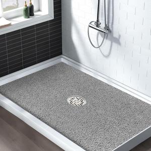 Extra Large Non Slip Shower Mat: 47.2x31.5 inch Loofah Shower Mat for Inside Shower with Drain Hole in Middle, Soft PVC Anti-Slip Shower Stall Mats for Bathroom,Wet Area, Quick Drying