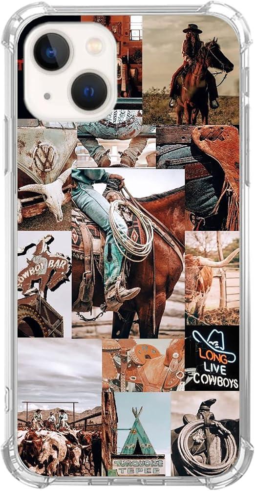 Eurdosmk Cowboy Cowgirl Riding Horse Case Compatible with iPhone 15 Pro, Hippie Aesthetic Wild West Scenery Case for iPhone 15 Pro, Trendy Cool TPU Bumper Phone Case Cover