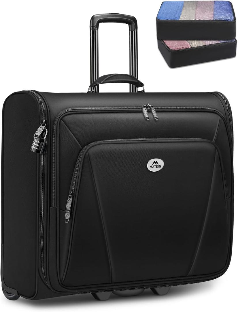 MATEIN Rolling Garment Bag with 2 Packing Cubes, Large Check-in Travel Garment Bags with 17.3 Inch Laptop Compartment, Wrinkle Free Wheeled Business Softside Suitcase Luggage for Men and Women, Black, Large - Checked