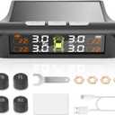 Tire Pressure Monitoring System with Solar Charge,TPMS Tire Pressure Monitor System with 4 External sensors & 5 Alarm Modes, Real Time Monitoring Pressure & Temperature,Suitable for 4 Wheeled Vehicles