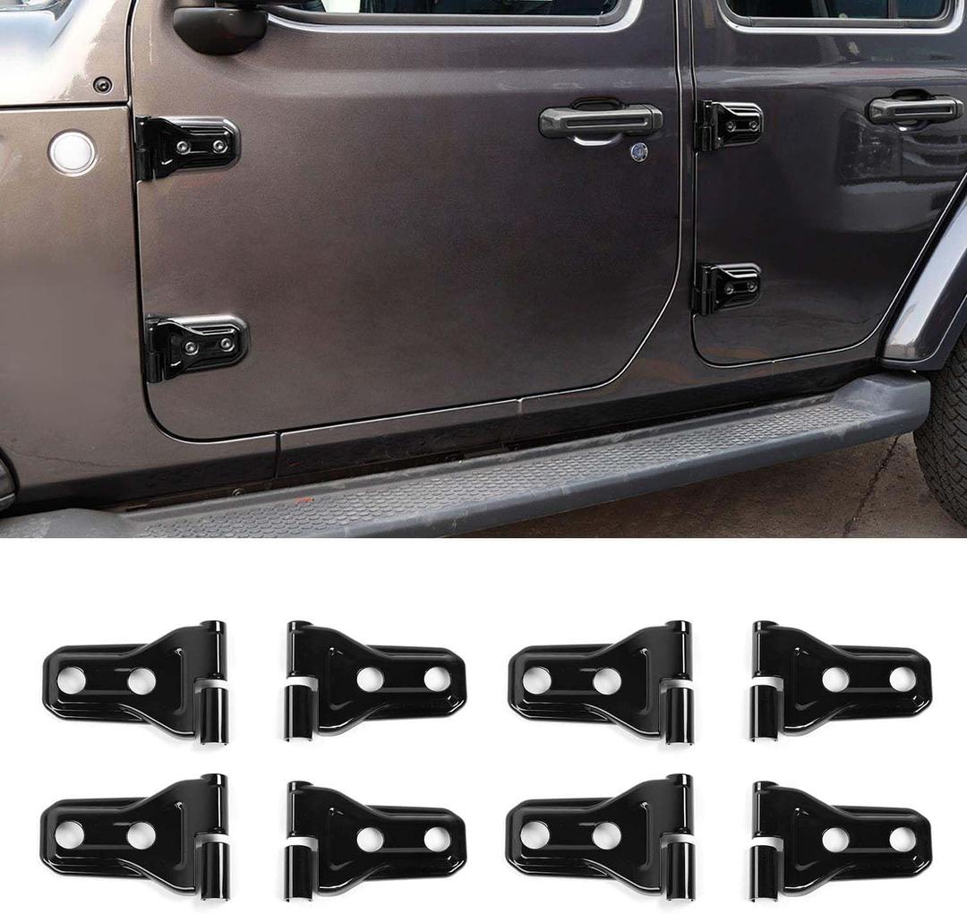 8PCS Black Door Hinge Cover Trim Accessories for 2018-2024 2025+ Jeep Wrangler JL JLU for 2020-2024 2025+ Jeep Gladiator JT
