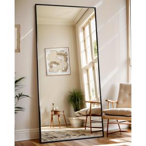 Antok Full Length Mirror, 71"x32" Floor Mirror with Stand, Hanging Mounted Mirrors for Bedroom, Living Room, Cloakroom, Dining Room, Black, Rect