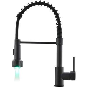 AIMADI Kitchen Faucet with Sprayer, Modern Single Handle Pull Down Sprayer Spring Matte Black Kitchen Sink Faucet with LED Light